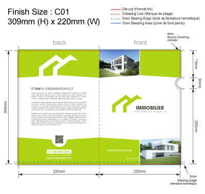 template IMMO 03  - Pochette ou chemise plastique couleur personnalisée pour immobilier, BTP